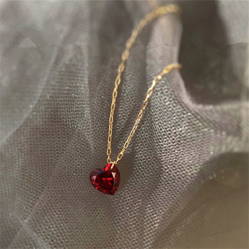 RUBY HEART NECKLACE 925 SILVER
